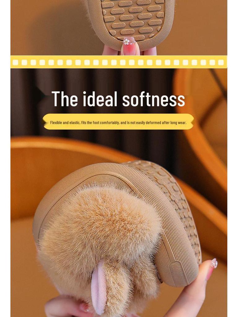Girls' Winter Velvet Fur Slippers - Warm Indoor Closed-Toe Cotton Shoes for Children and Women
