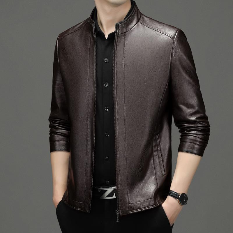 Leather jacket men's spring and autumn middle-aged and elderly men's genuine leather jacket short stand-up collar sheepskin dad leather jacket