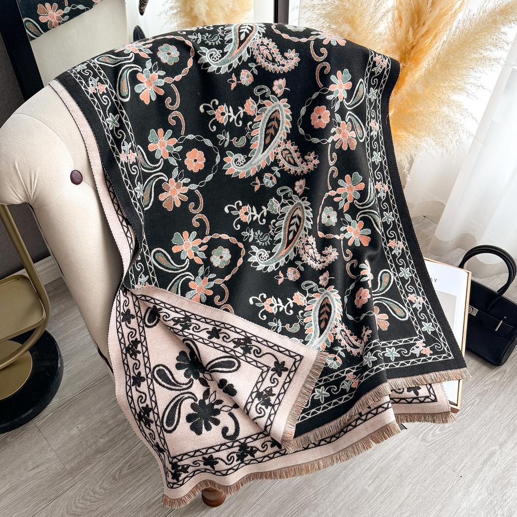 Women's Faux Cashmere Shawl Warm Neck Protection Jacquard Scarf Wrap Autumn Winter Style Functional Blanket