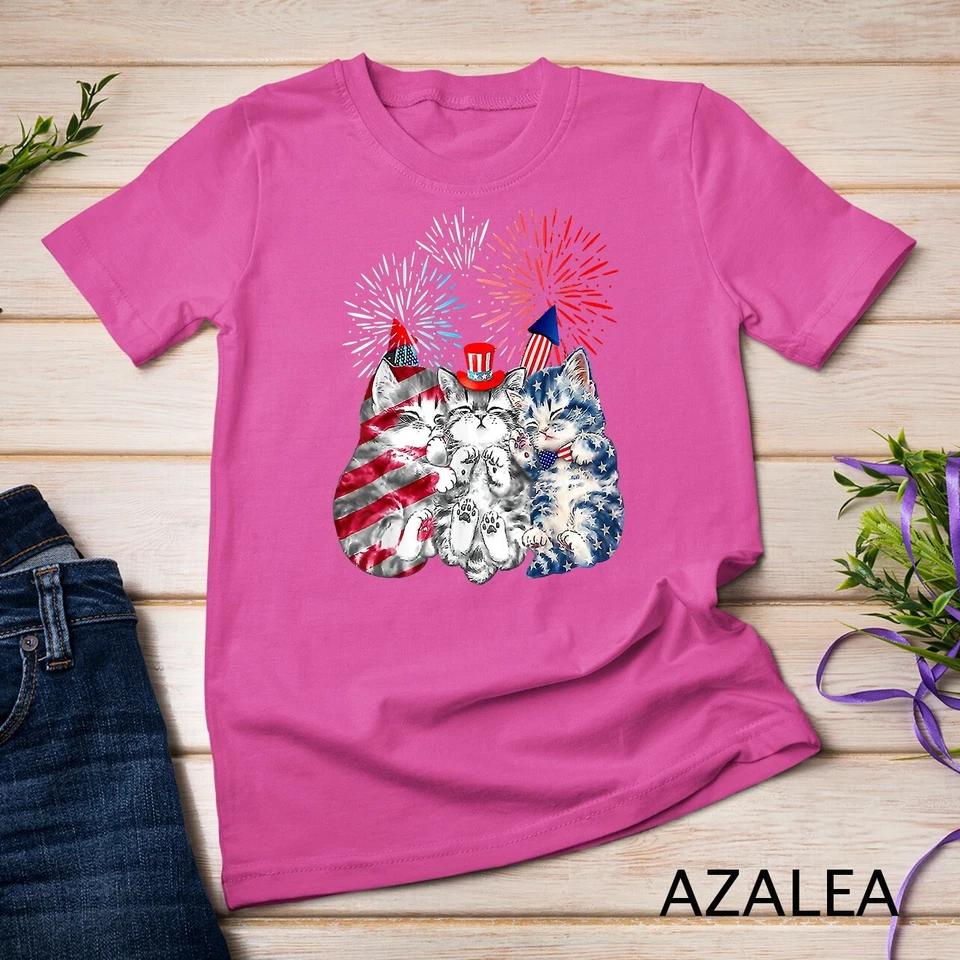 Funny Three Cat 4th Of July American Flag Patriotic Cat T-Shirt Unisex T-shirt 2 S