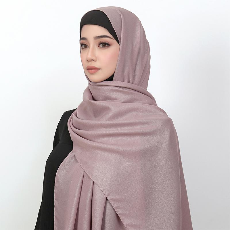 70*175cm Muslim Silver Chiffon Hijab Women Solid Color Scarf Ramadan Long Shawl Plain Soft Turban Wraps Headband