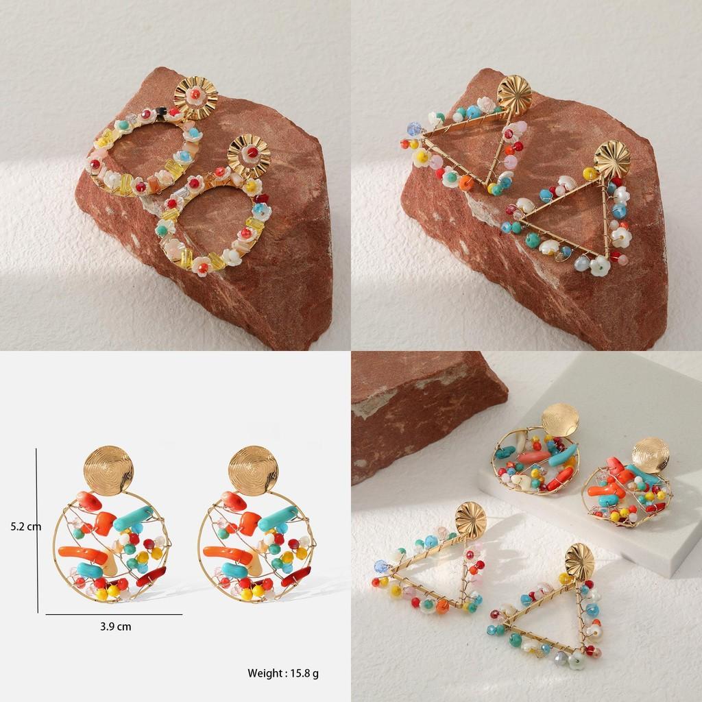 Chic Triangle Oval Shape Earrings Modern Geometric Alloy Dangles For Street Style