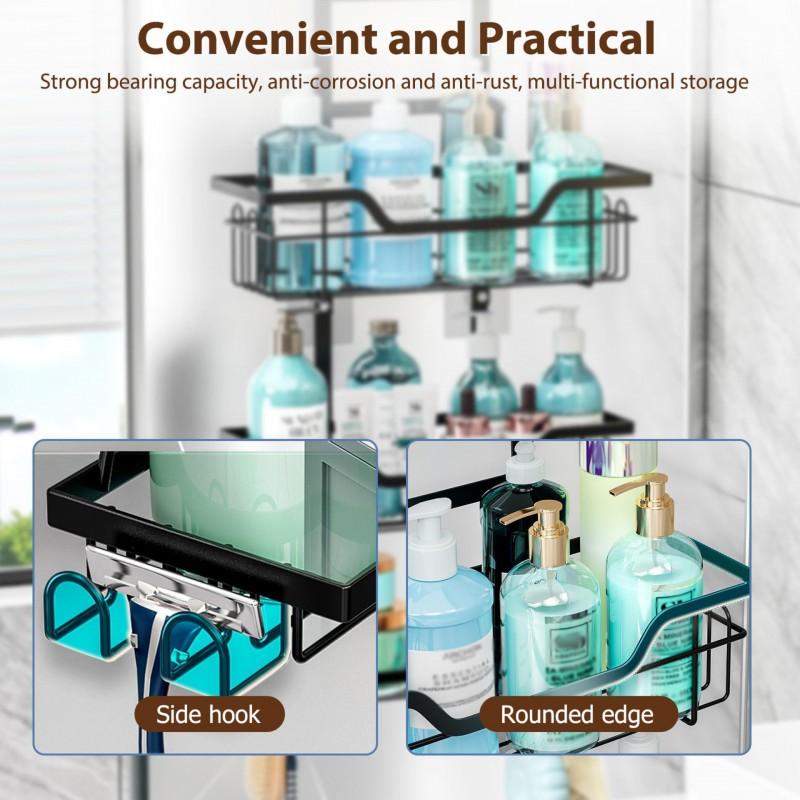 3-Tier Over-the-Door Bathroom Shelf Black Glass Door Hanging Storage Rack No-Drill Shower Caddy Towels