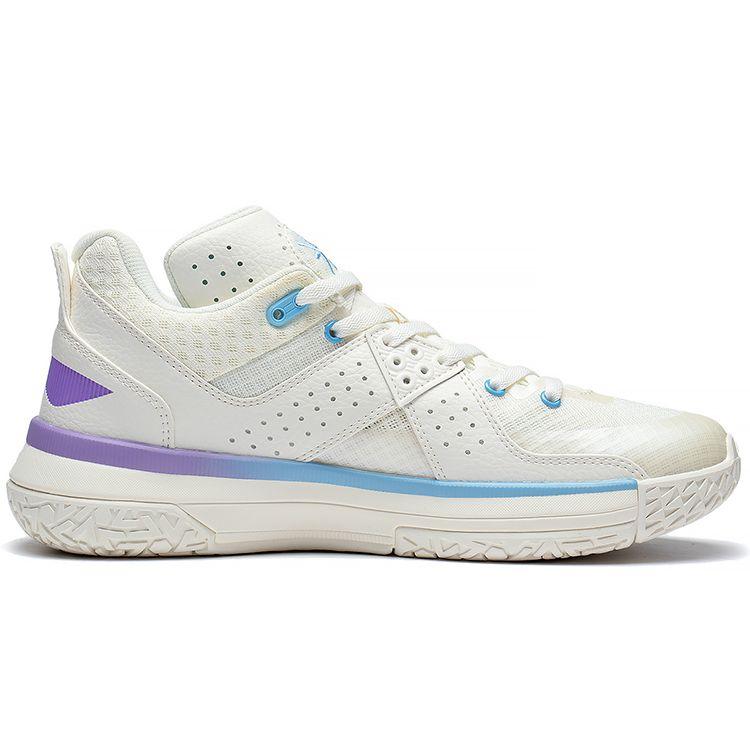 Li Ning All City 5 Non-Slip Wear-Resistant Mid-Top Basketball Shoes Men Basketball Shoes White Blue Purple ABAS105-4