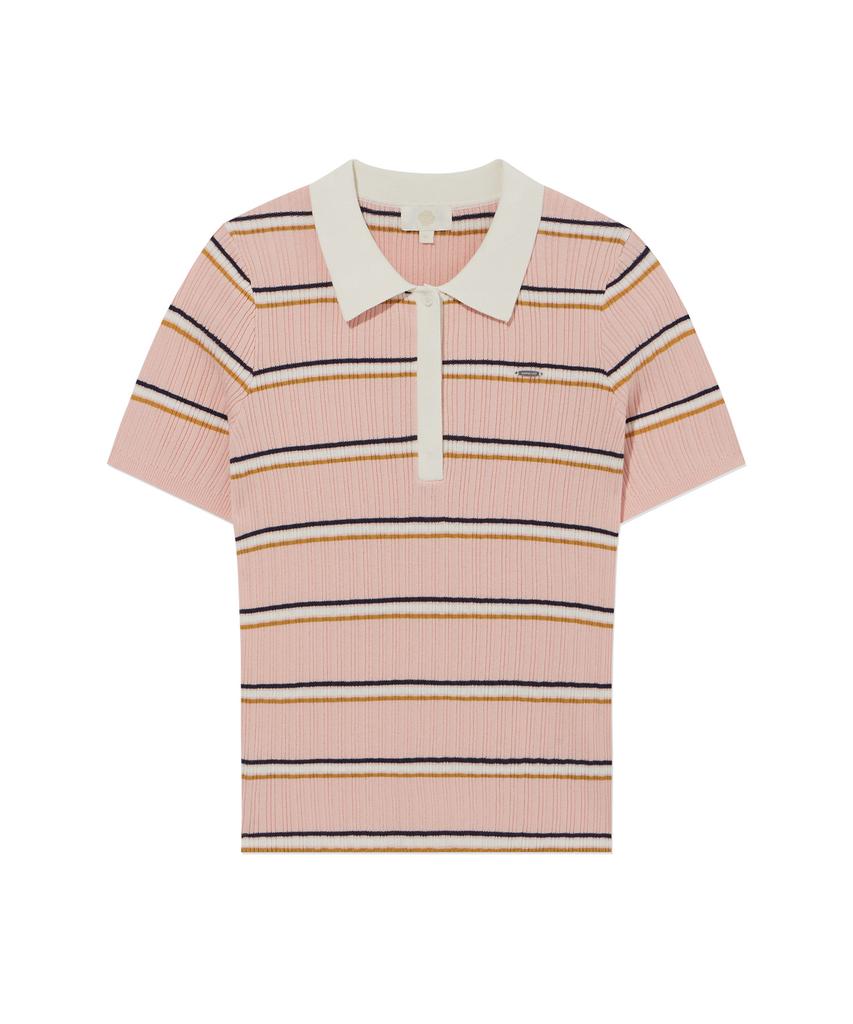 Covernat Woman Striped Collar Half Knit Pink
