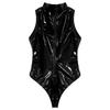 Womens Mock Neck Sleeveless Bodysuit Wet Look Patent Leather Catsuit High Cut Tight One Piece Jumpsuit