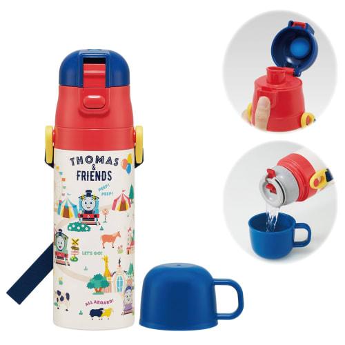Skater Children's Water Bottle, 2-Way, 470ml (Direct Drinking) or 430ml (Cup Drinking), Thomas the Tank Engine Design, Stainless Steel, Insulated, Lig