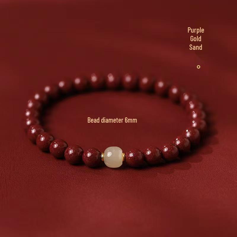 Cinnabar Purple Gold Sand Jade Horse Year Beads Unisex Bracelet - Ideal for Christmas or Birthday Gifts