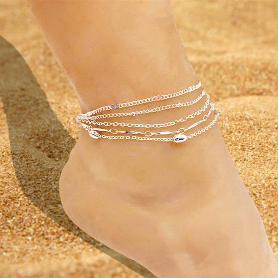 5 Pçs/Conjunto Mulheres Tornozeleiras Empilháveis Camadas Corrente Oca Comprimento Ajustável Estilo Simples Decoração Tornozelo Jóias Festa Praia Corrente Tornozelo Diário