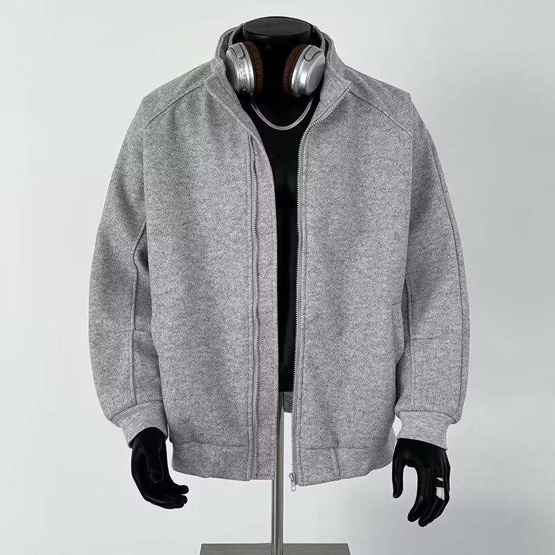 Herren Plus Size Stehkragen Reißverschluss Sweatshirt Jacke - Herbst/Winter Reine Baumwolle Frottee Lässig Sportlich Strickjacke