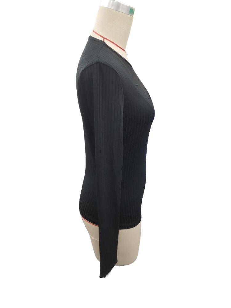 Ladies Sexy Front Mesh Splicing Hollow Out Solid Color Long-sleeved T-shirt Slim Thin Tops Versatile Closet Essential Fashion Items Shirt