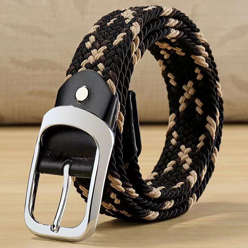 Universal Men'S And Women'S Woven Elastic Canvas Belt, Elastic And Non-Porous, Randomly Interspersed Belt, Breathable And Comfortable Belt