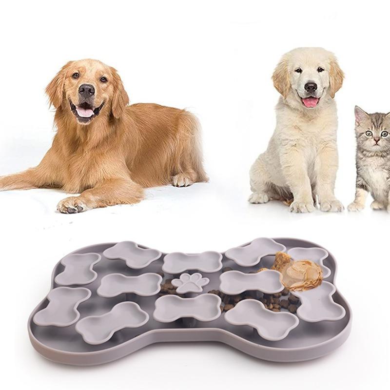 Tapetes de Mesa de Silicone em Forma de Osso para Animais de Estimação, Ventosas para Cães e Gatos, Tigelas Antiderrapantes para Alimentação Lenta de Animais de Estimação, Pratos de Silicone para Alimentação Lenta de Animais de Estimação