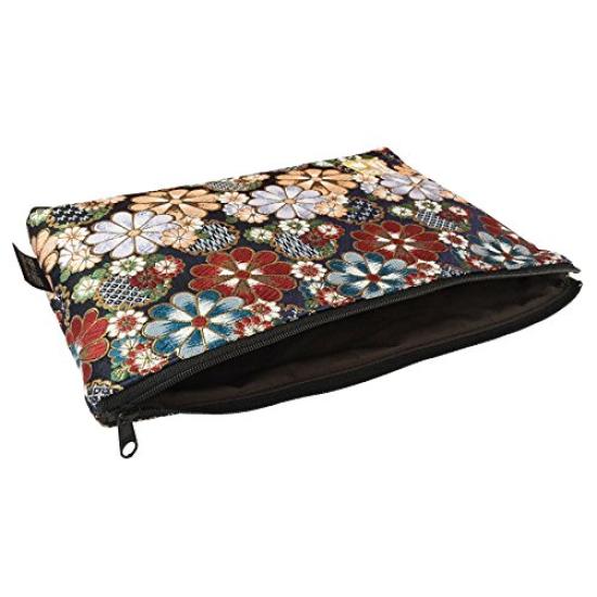 Senshishuin Nishijin Brocade Stamp Book Case Colored Flowers In Full Bloom Pouch/Shrine (Lined) - (Size M)