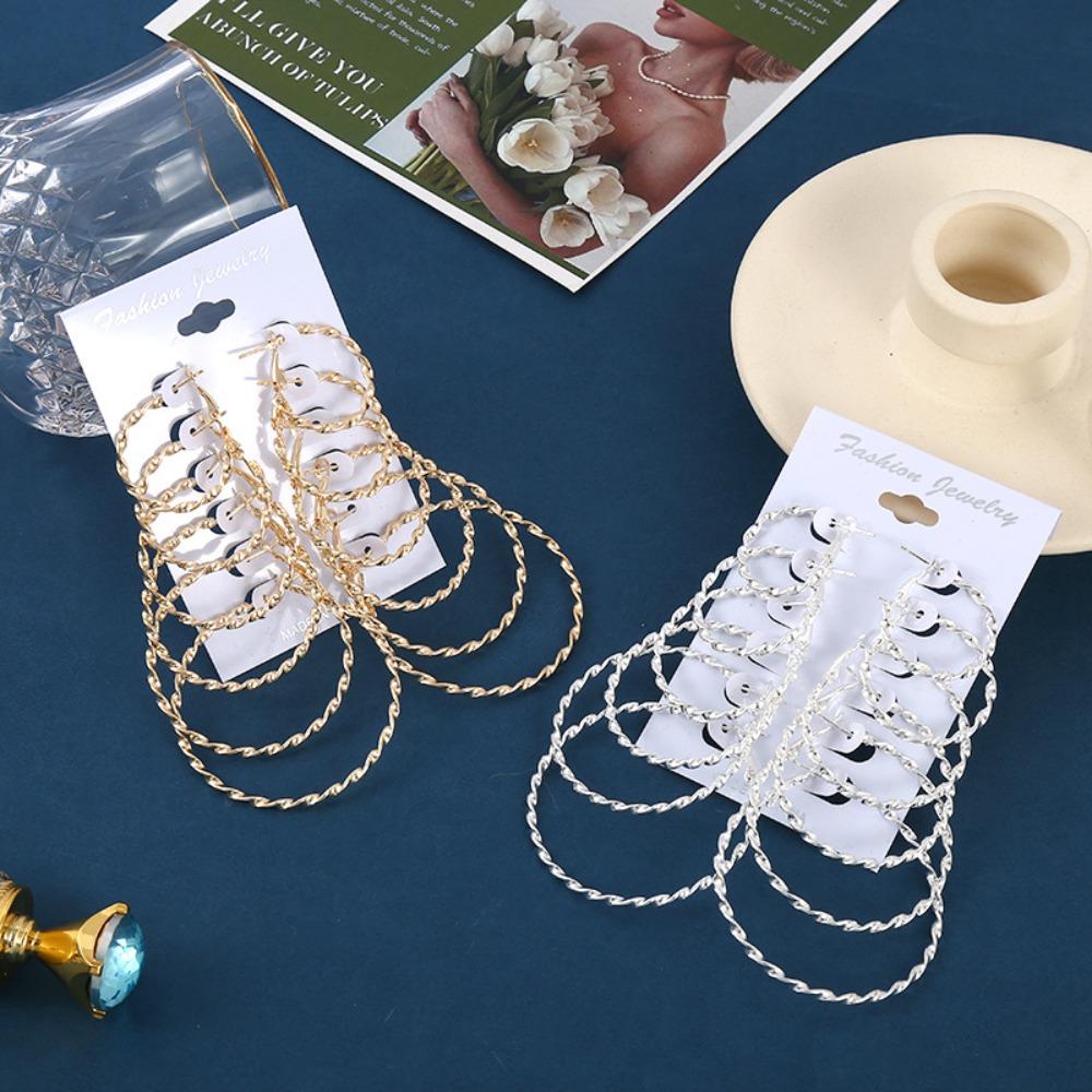 Sechs Paar Temperament Mode Geometrisch Metall Gedreht Groß Klein Kreis Creolen für Damen Koreanische Designer Schmucksets