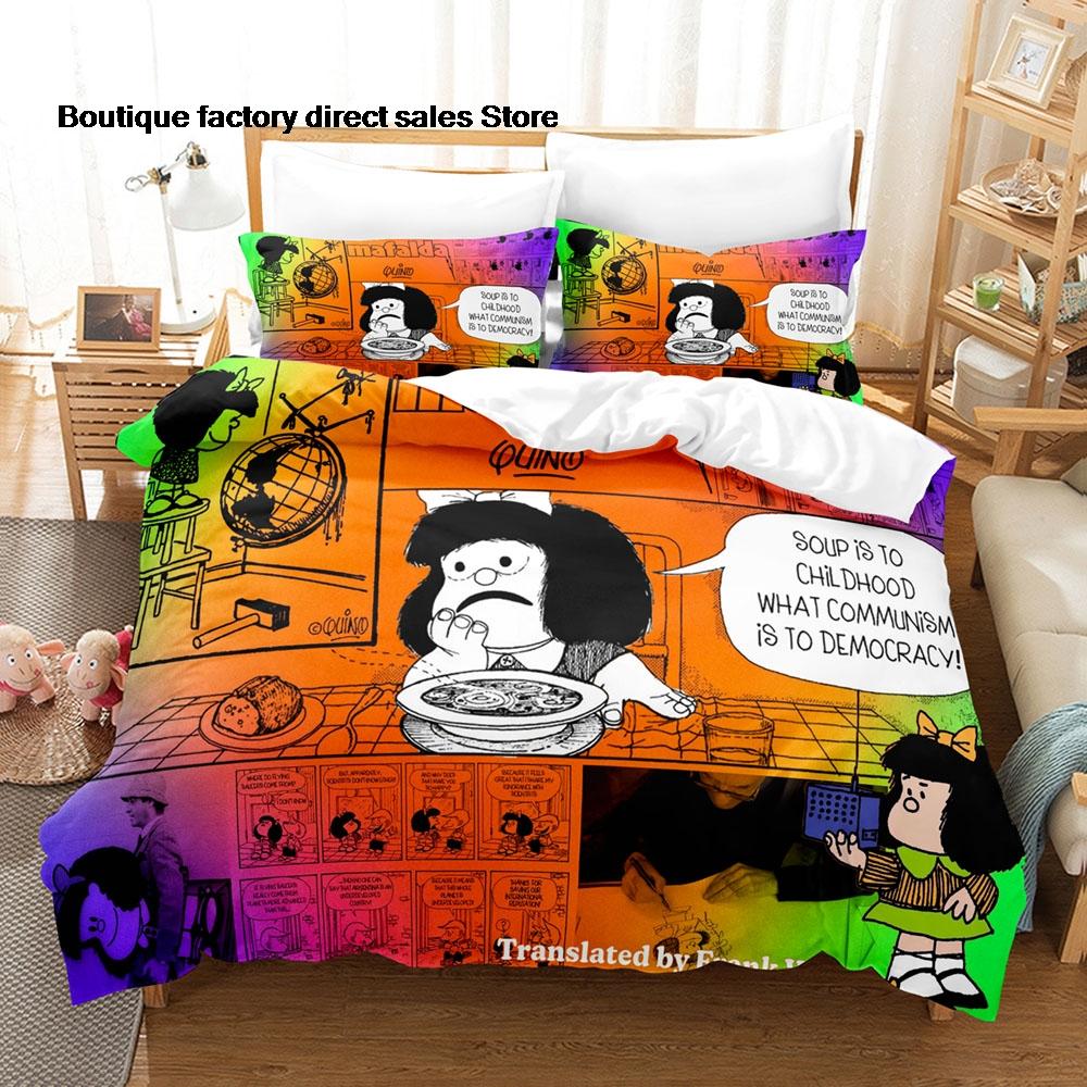 2D Mafalda Bedding Set Single Twin Full Queen King Size Bed Set Kids Bedroom Duvetcover Sets Anime Mafalda Bed