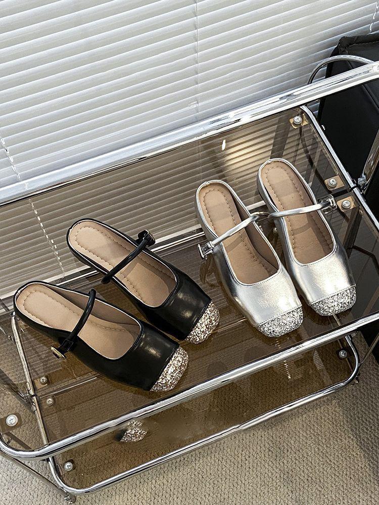 Summer baotou half slippers trendy outer wear silver French one-pedal single shoes 2025 new inner height increase cool slippers women