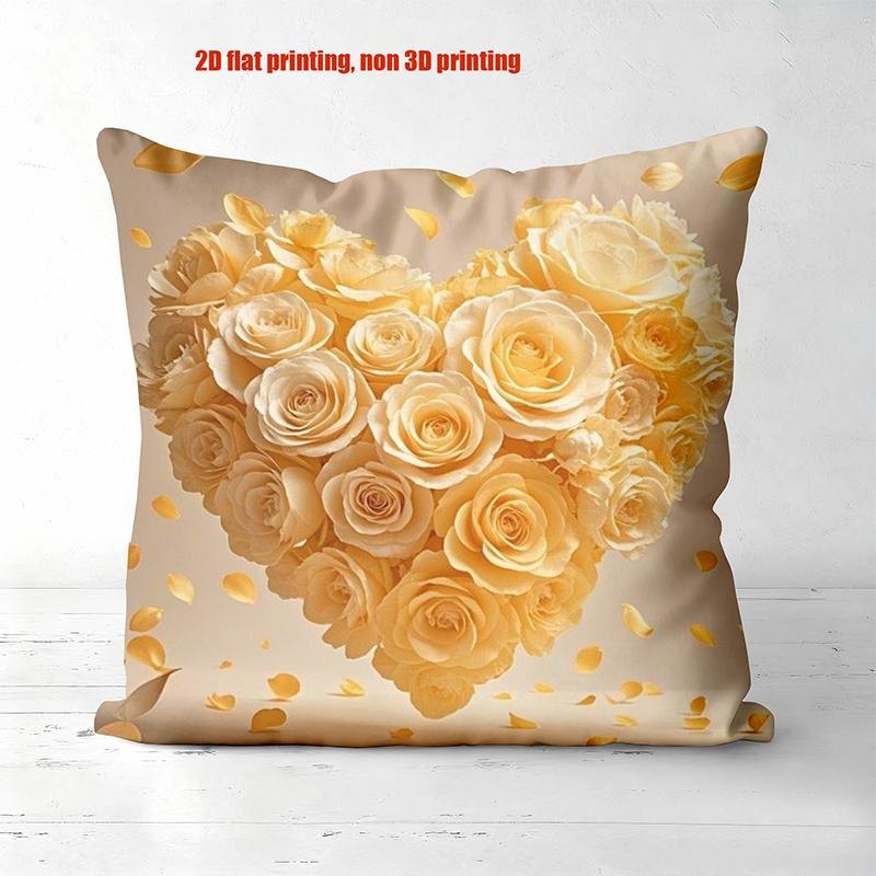 Heart-shaped Flower Cushions 2D Printed Beautiful Decor Polyester pillowcase, sofa decorative cushion cov Headboard Pillow