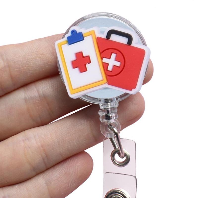 Fivela retrátil médica dos desenhos animados médico enfermeira licença de trabalho cordão criativo fácil de puxar fivela certificado marca nome