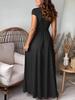 Women's V-Neck Short Sleeve High Waist Evening Gown with Ruched Slit