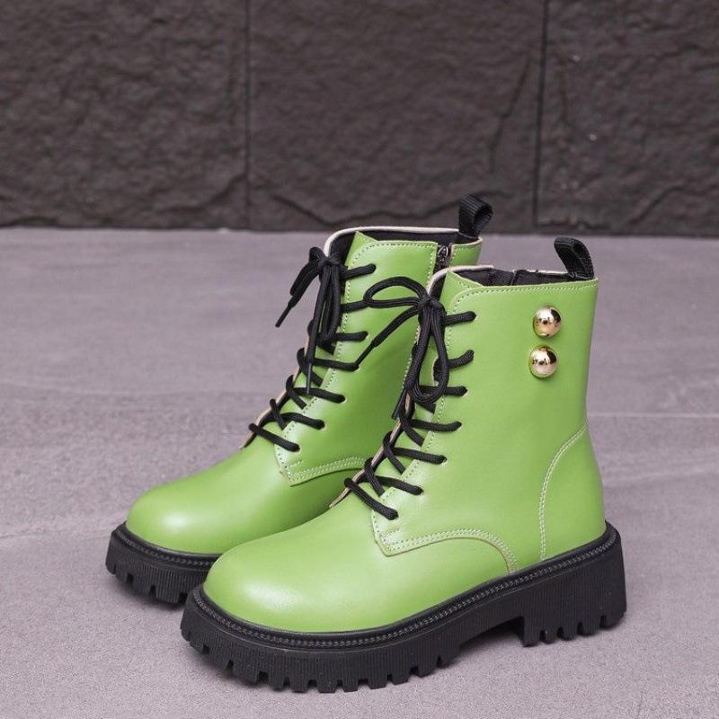 British Martin Boots Spring New Thick-soled Lace-up Short Boots Large Size Thick-heeled Locomotive Boots Rivets
