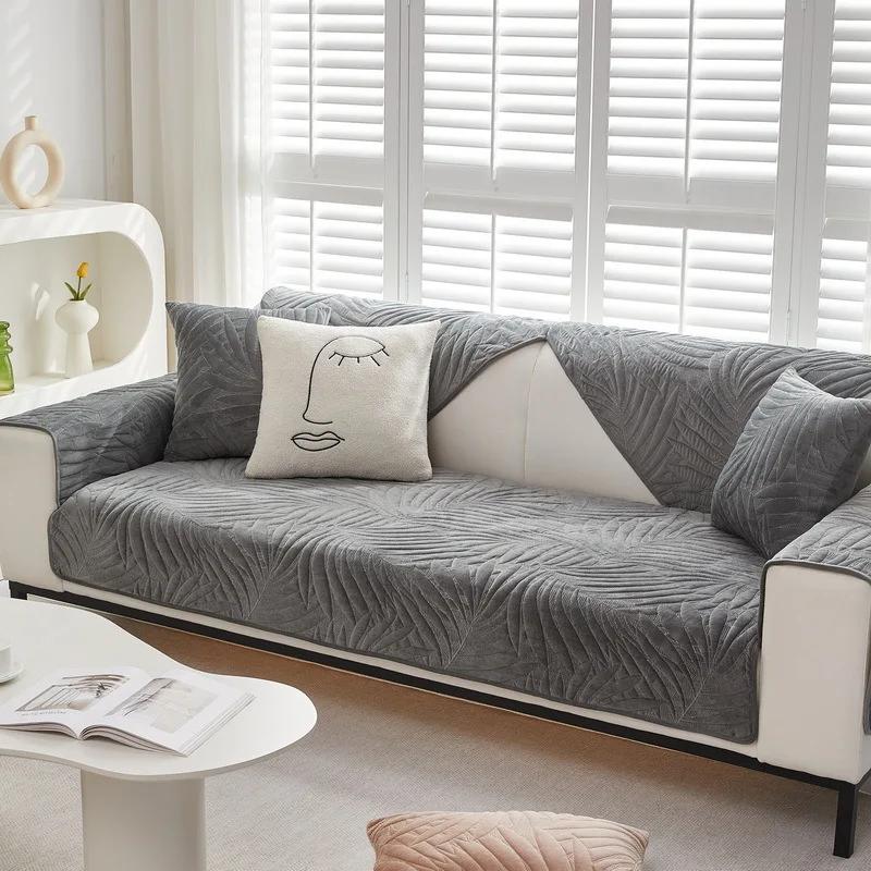 Zimní jednobarevné protiskluzové potahy na pohovku z holandského sametu Domácí dekorace Polštář na pohovku Zesílený Odnímatelný Ochranný nábytek