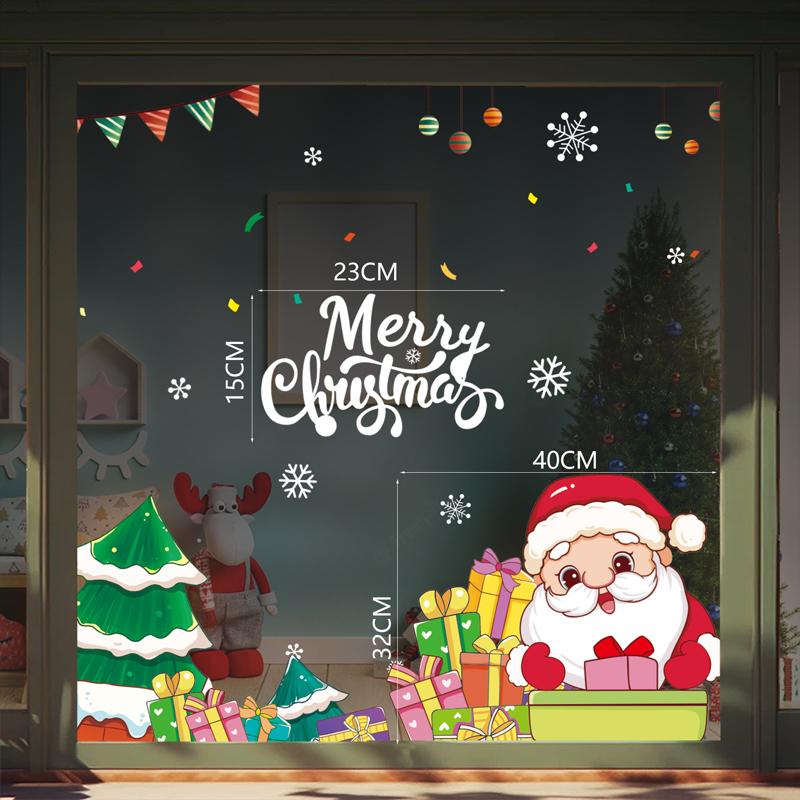 Christmas Window Stickers Happy New Year Decorative Glass Window Static Sticker Merry Xmas Santa Claus Shopping Center Ornament