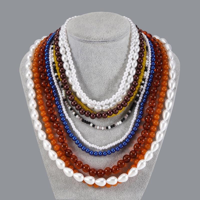 User Friendly Layering Beaded Necklace Colorful Imitation Pearls Neckchain Stylish Accessory For Casual Event