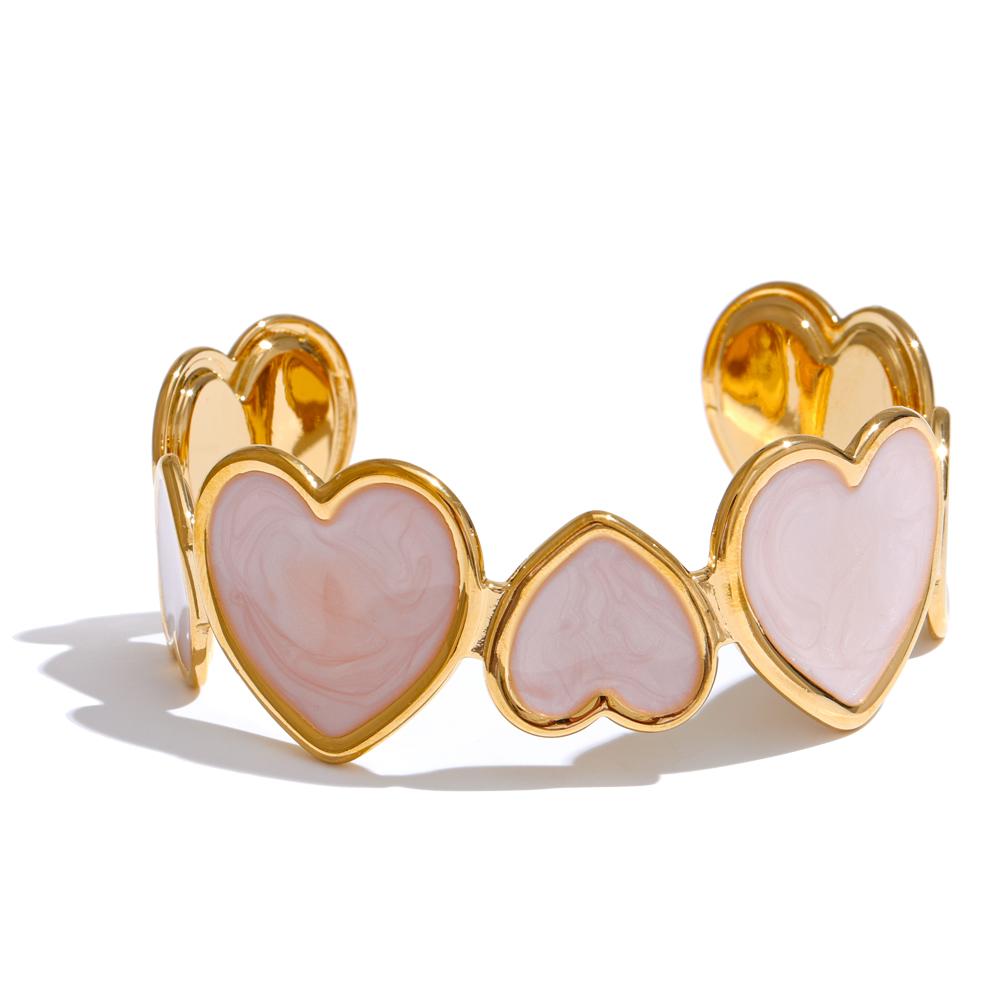 Yhpup Candy Colorful Enamel Heart Love Cuff Sweet Bracelet Bangle for Women Stainless Steel Golden Trendy Y2K Exquisite Jewelry