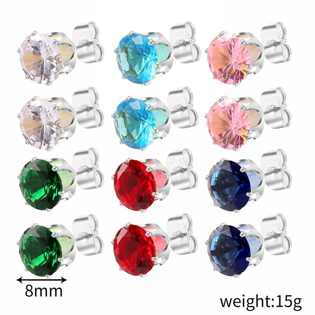 Stainless Steel Zircon Earrings: Set of 6 Simple Designs