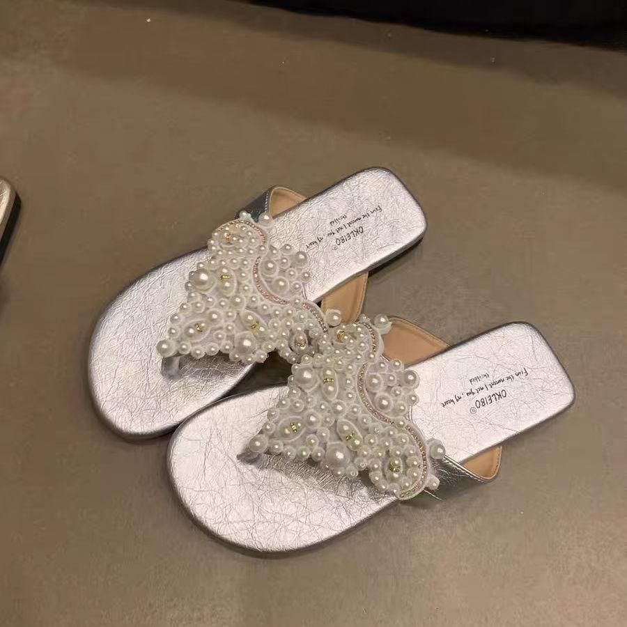 Ladies' Pearl Fairy Slimming Women's Style Flip Flops Sandals Summer Dress French Retro Bohemian Roman Women's Shoes