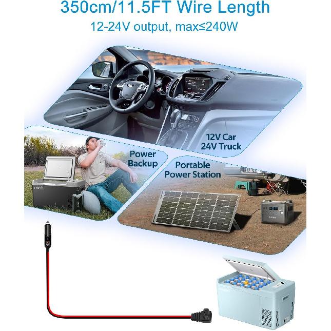 

ALITOVE Car Refrigerator Power Cord DC 12V/24V Heavy Duty Car Cigarette Lighter for Fridge 12 Volt Portable Freezer Electric Cooler (11.5ft 14AWG)