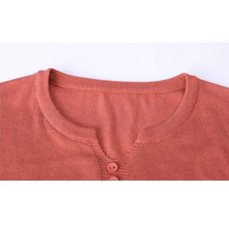 Korean Fashion Women Big Size Knit T-Shirt Female Clothing Spring Summer 3/4 Sleeve Pullover Tees Loose Casual Solid Vintage