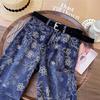 Winter 2026 High-Waisted Blue Chic Retro Embroidered Jeans - Plus Velvet Thickened Straight Leg Pants