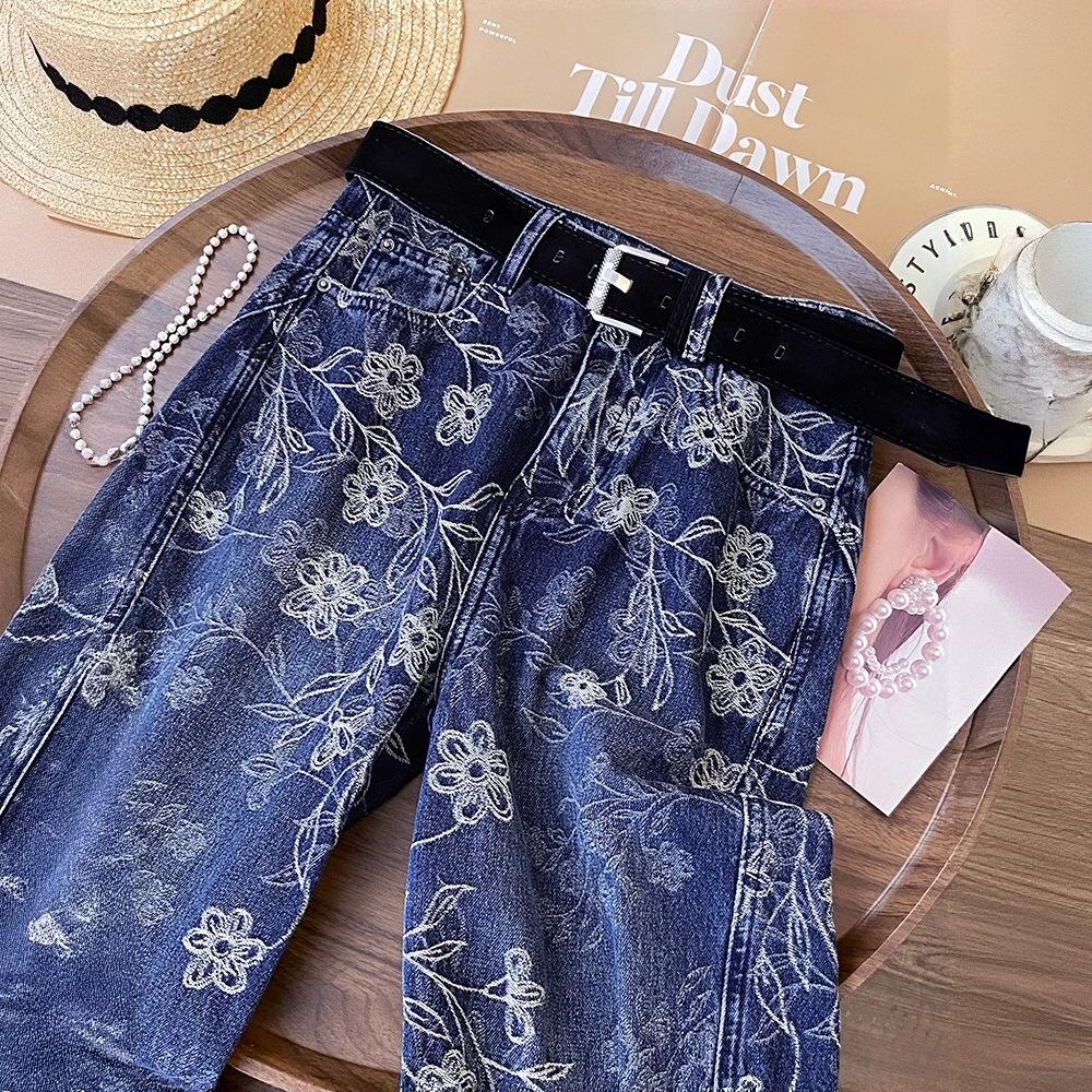 Winter 2026 High-Waisted Blue Chic Retro Embroidered Jeans - Plus Velvet Thickened Straight Leg Pants