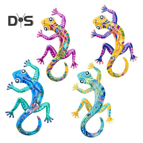 Metal Gecko Wall Decor Wall-mounted Colorful Gecko Figurine Wall Art Gecko Decoration for Garden Indoor Outdoor Decor Housewarming Gift