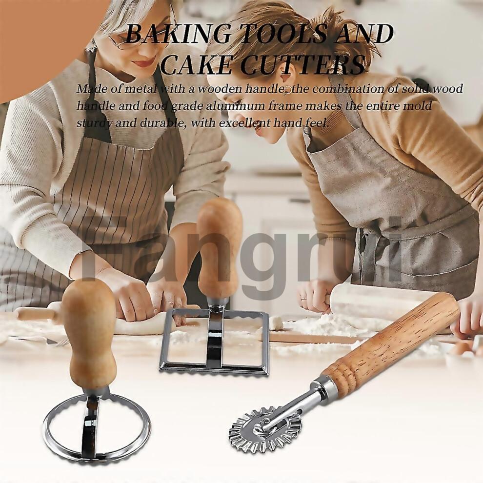 For 3pcs Ravioli Stamp Maker Cutter With Roller Wheel Setmold With Wooden Handle For Pastadumplings