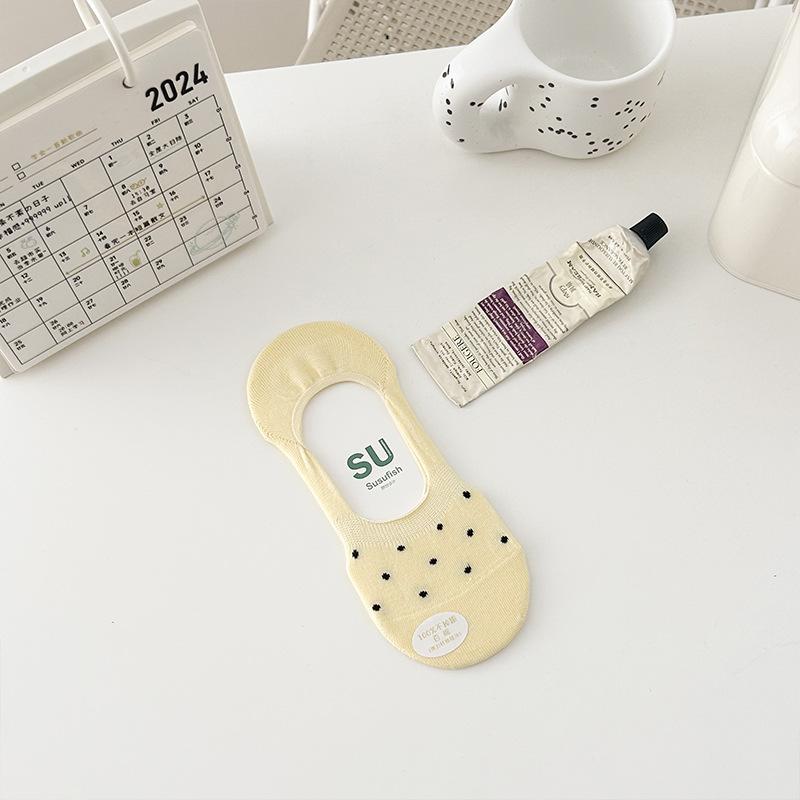 

Милые и универсальные простые носки в горошек для весны и лета, женские невидимые носки-лодочки с мелким вырезом, дышащие тонкие женские носки 1 pair жёлтый