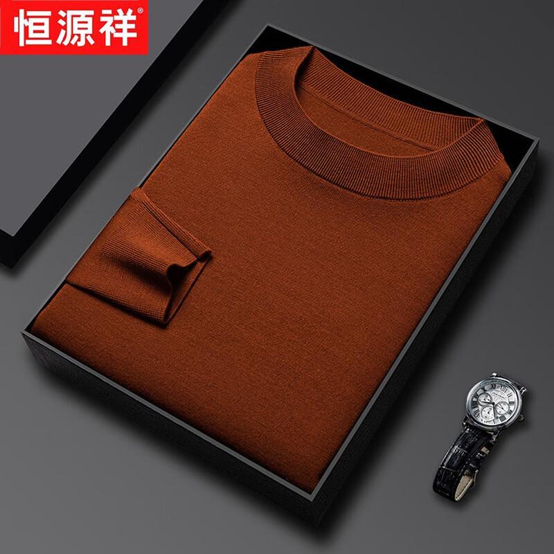 Hengyuanxiang Men's 100% Pure Wool Thick Round Neck Sweater