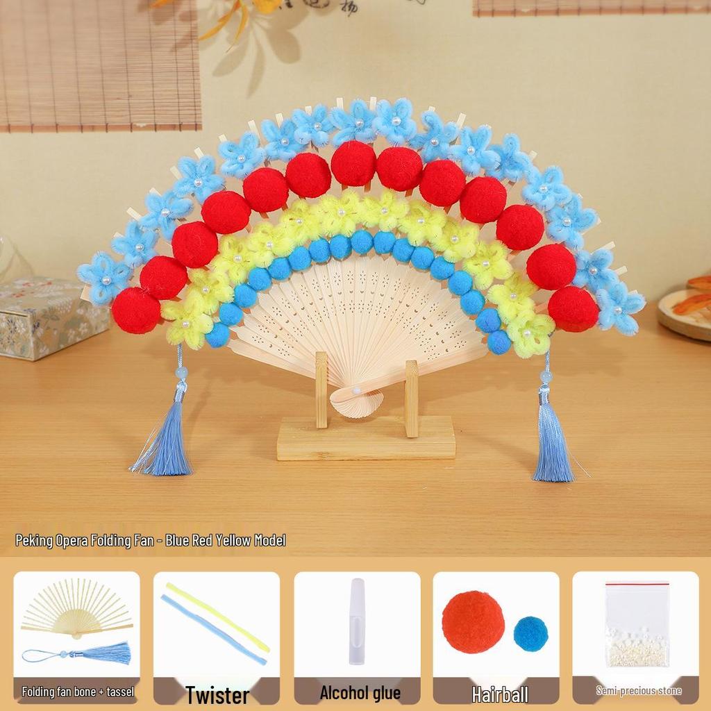 DIY Peking Opera Fan Kit: Chinese Handmade Pipe Cleaner & Creative Folding Fan for Kids