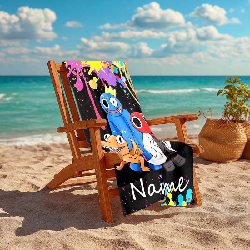 Personalized customized proof beach towel with Rainbow Friends pattern - soft, absorbent,quick-drying,perfect swimming,camping&bathing