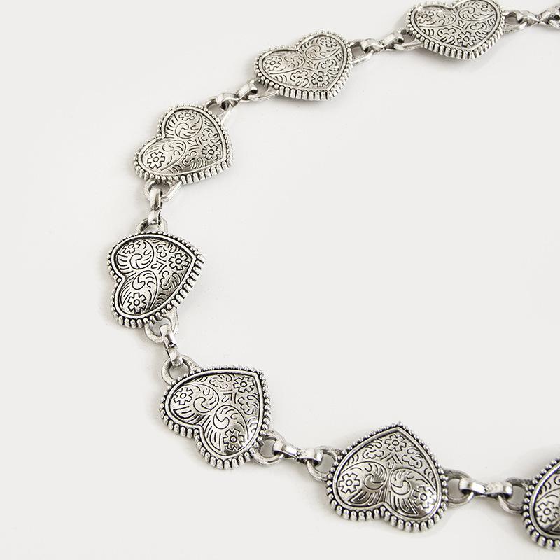 New Love Retro Engraving Sweet and Exquisite Women's Dress Pants with Metal Heavy Industry Waist Chain