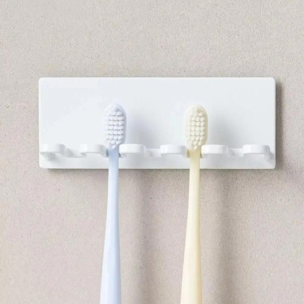 Suport pentru Periuțe de Dinți cu 5 Sloturi, Organizator Metalic pentru Periuțe de Dinți Montat pe Perete, Autoadeziv, Durabil, Organizator pentru Baie