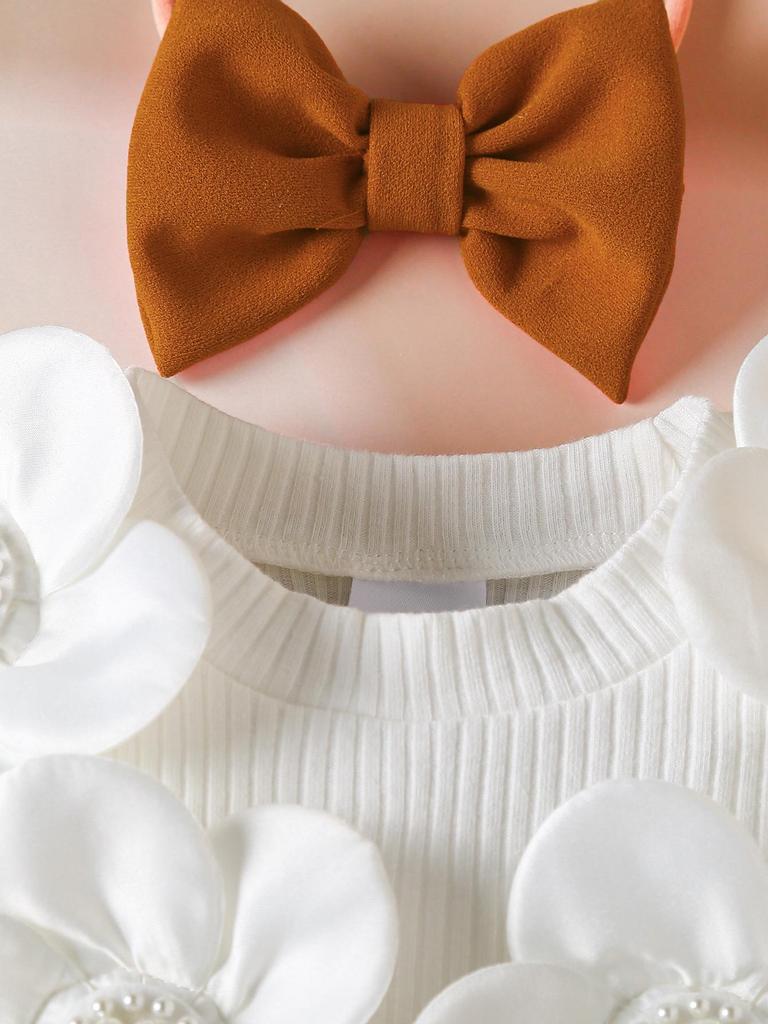 Girls' Long Sleeve Dress & Headband Set with 3D Flowers