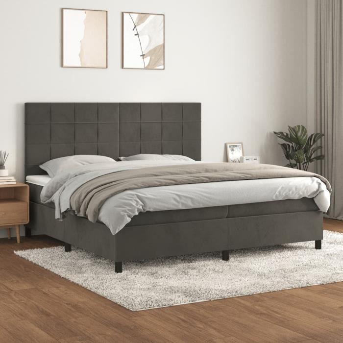 3143044 vidaXL Divan Bed and Mattress Dark Grey 200x200cm Velvet