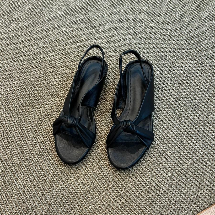 Sheepskin version~ Niche design simple open-toed round head cross with wedge heel sandals women's leather versatile Roman sandals