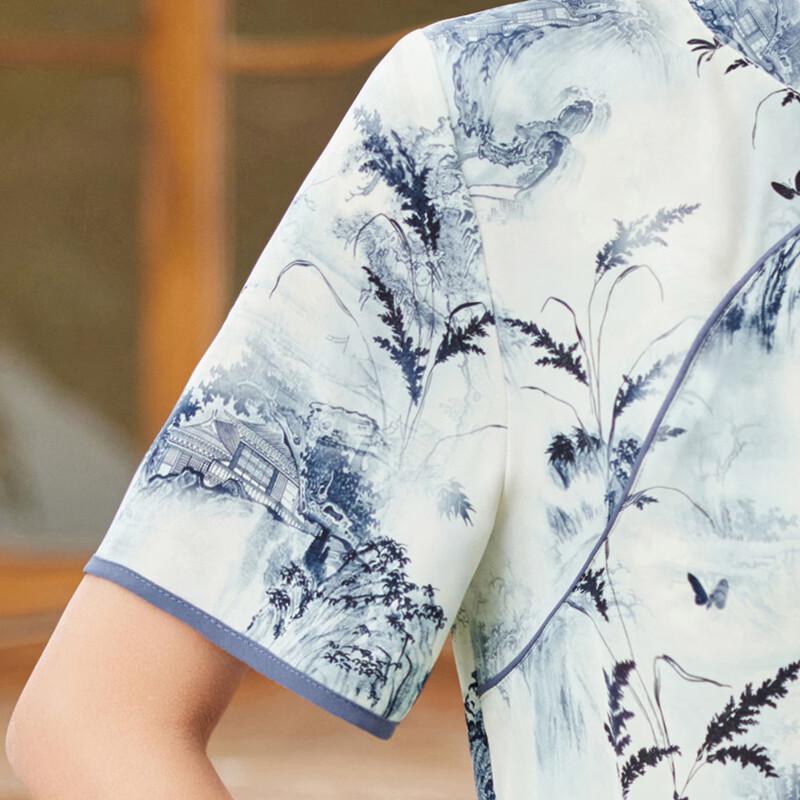 Elegant Summer Chinese Qipao Print Short-Sleeved Dress