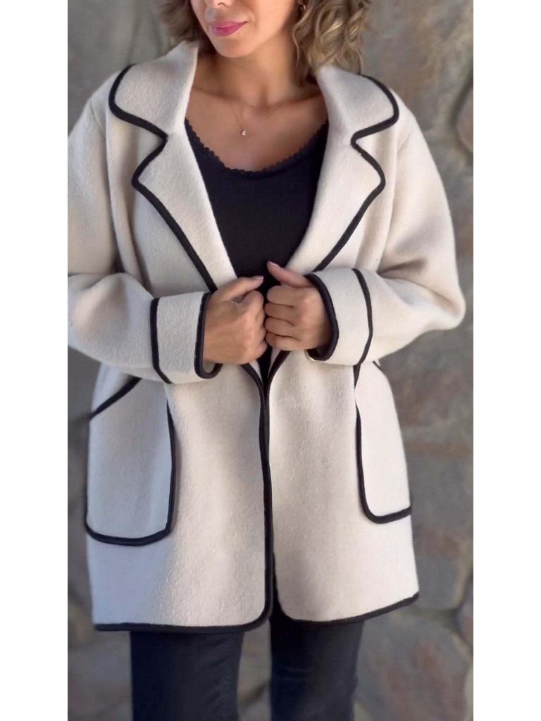 2024 Herbst/Winter Europäische & Amerikanische Mode Damen Doppelseitiger Wollmantel mit Anzugkragen