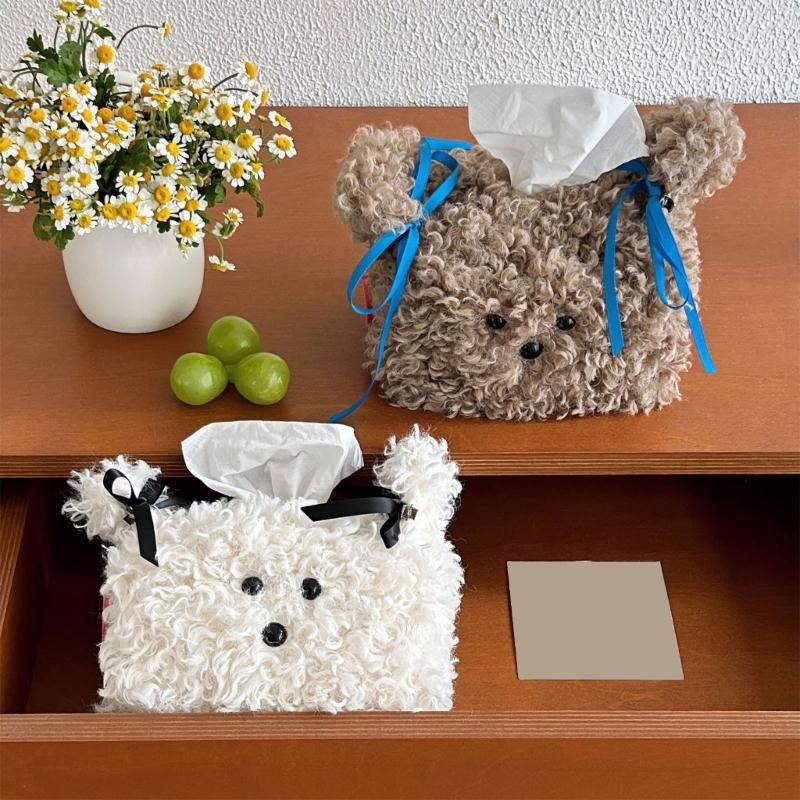 Plush Puppy Tissue Storage Box Holder Lovely Home Accessory for Living Room Office Supplies and Car Decoration