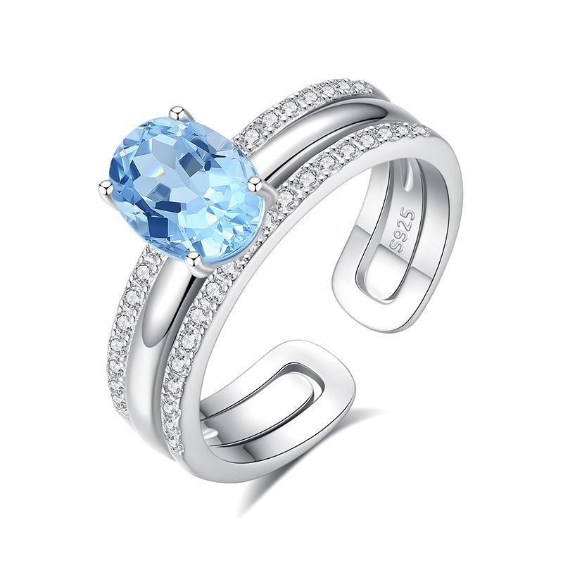 S925 Sterling Silver 2-in-1 Couple Ring, Natural Crystal Topaz Adjustable Band, Luxury INS Style Minimalist Jewelry, Gift for Lovers